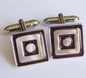 Modern square cufflinks Plum enamel and silvertone for men or ladies pair qb